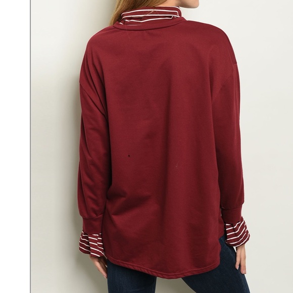 Burgundy Long bell sleeve mock neck knit tunic top - Picture 3 of 11